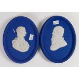 Pair Wedgwood dark blue portrait plaques of Gentlemen: Height 10.5cm.