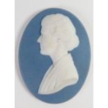 Wedgwood solid blue Jasper portrait medallion of Mrs Pouch: Modelled by Bert Bentley c1925,
