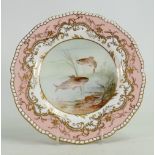 Coalport gilded cabinet plate hand painted with Salmon by J H Plant: Diameter 23cm.