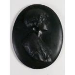 Wedgwood rare solid black Jasper portrait medallion of Mamie Gordon-Moore: c1925 modelled by Bert