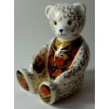 Royal Crown Derby paperweight Debonair BEAR: Silver stopper, NO certificate, original box.