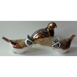 Two x Royal Crown Derby paperweights PARTRIDGE & two CRESTED TITS: Gold stoppers,