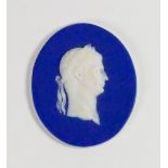 Wedgwood dark blue dipped Jasper portrait medallion of Emperor Caesar c1800, h6cm.