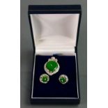 18ct white gold Diamond and Jade pendant with matching earrings: Pendant measures 28mm high,