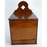 Oak George III candle / salt box: Measures 20cm x 16cm x 35cm high.