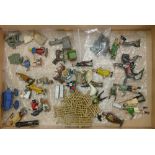 Vintage lead mainly farming related figures and animals: Includes odd soldier related items.