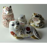 FOUR x Royal Crown Derby paperweights HAMSTER FROG (cert) SEAL and POPPY MOUSE: No Boxes,