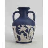 Wedgwood small dark blue & white Portland vase: Height 15.5cm.