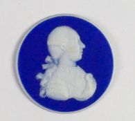 Wedgwood dark blue dipped Jasper portrait medallion of Leopold II: Holy Roman Emperor c1800, d4.3cm.