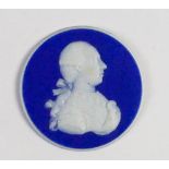 Wedgwood dark blue dipped Jasper portrait medallion of Leopold II: Holy Roman Emperor c1800, d4.3cm.