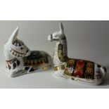 Two x Royal Crown Derby paperweights LLAMA and GOVIERS DONKEY: Gold stoppers, NO certificates,