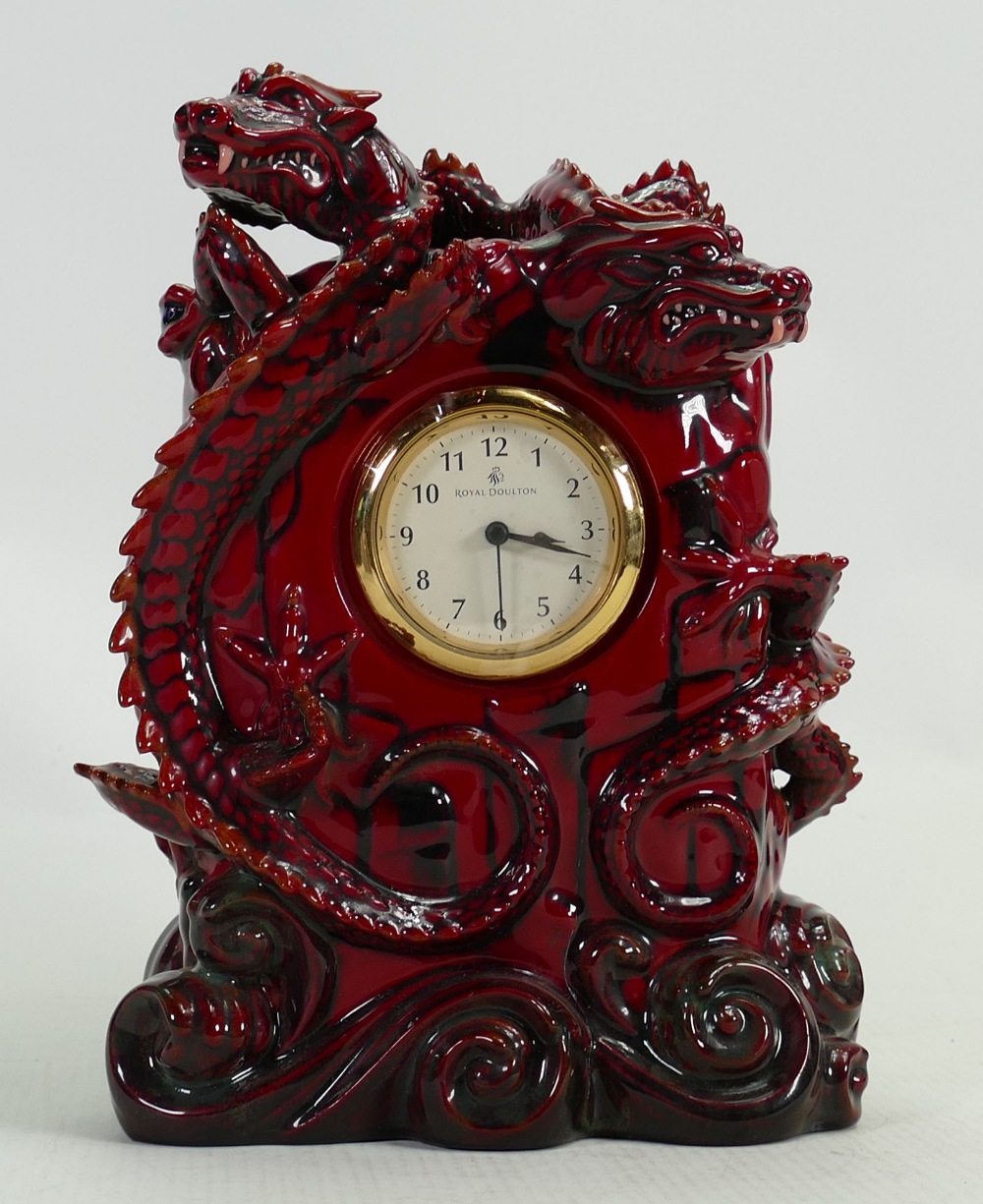 Royal Doulton Prestige Flambe Zibo Dragon Clock BA37: Limited edition, height 22cm.