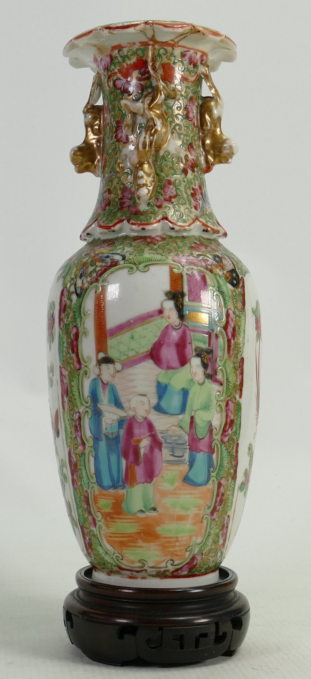 19th century Chinese vases: Including Cantonese vase (damaged to top rim) and another Chinese blue - Image 11 of 12