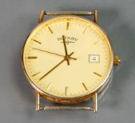 9ct gold gentlemans Rotary date wristwatch: The back of the case inscribed with 25 years service,