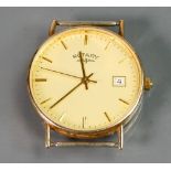 9ct gold gentlemans Rotary date wristwatch: The back of the case inscribed with 25 years service,