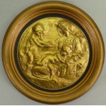 Wedgwood Madonna and Child Plaque: In hand gilded black Basalt, modelled by Arnold Machin,