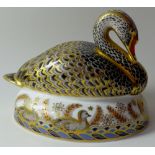 Royal Crown Derby paperweight BLACK SWAN 38/32002: Gold stopper, certificate, first quality,