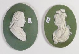 Wedgwood 19th century Sage green portrait plaque of Princess Elizabeth & similar of a Gentleman: