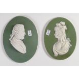 Wedgwood 19th century Sage green portrait plaque of Princess Elizabeth & similar of a Gentleman: