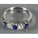 Platinum ladies Sapphire and Diamond ring: Size I/J, 5.5g.