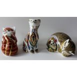 Three x Royal Crown Derby paperweights SIAMESE KITTEN PLAYFUL GINGER KITTEN AND COTTAGE GARDEN