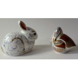 Two x Royal Crown Derby paperweights DUCKLING & BUNNY both guild members pack: Gold stoppers,