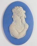 Wedgwood solid pale blue Jasper portrait medallion of Sarah Siddons: Modelled by Bert Bentley c1920,