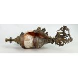 Tibetan bronze type mounted Conch shell trumpet: Length 41cm.