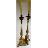 Very large pair of unusual brass candlesticks: Measuring 65.5cm high overall.