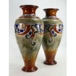 Pair of Royal Doulton large vases by Mark V Marshall: Art Nouveau floral decoration, height 47cm.