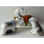 Two Royal Crown Derby paperweights HORSE and POLAR BEAR CUBS: Gold stoppers,