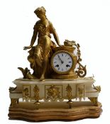 Continental gilded spelter & marble French type Mantle clock: Height 46cm