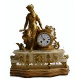 Continental gilded spelter & marble French type Mantle clock: Height 46cm