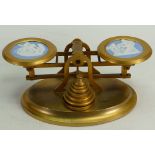 Solid blue Jasperware Cameo set brass scales: Set in brass Ormolu mount,