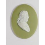 Wedgwood rare light green dipped Jasper portrait medallion of Viscount Augustus Kepple: English