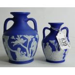 Wedgwood dark blue dip small Portland vases: Height of tallest 12.5cm.