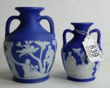 Wedgwood dark blue dip small Portland vases: Height of tallest 12.5cm.