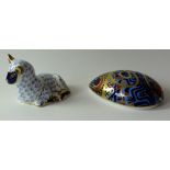 Two x Royal Crown Derby paperweights COMPUTER MOUSE & LAMB: Gold stoppers, NO certificate,