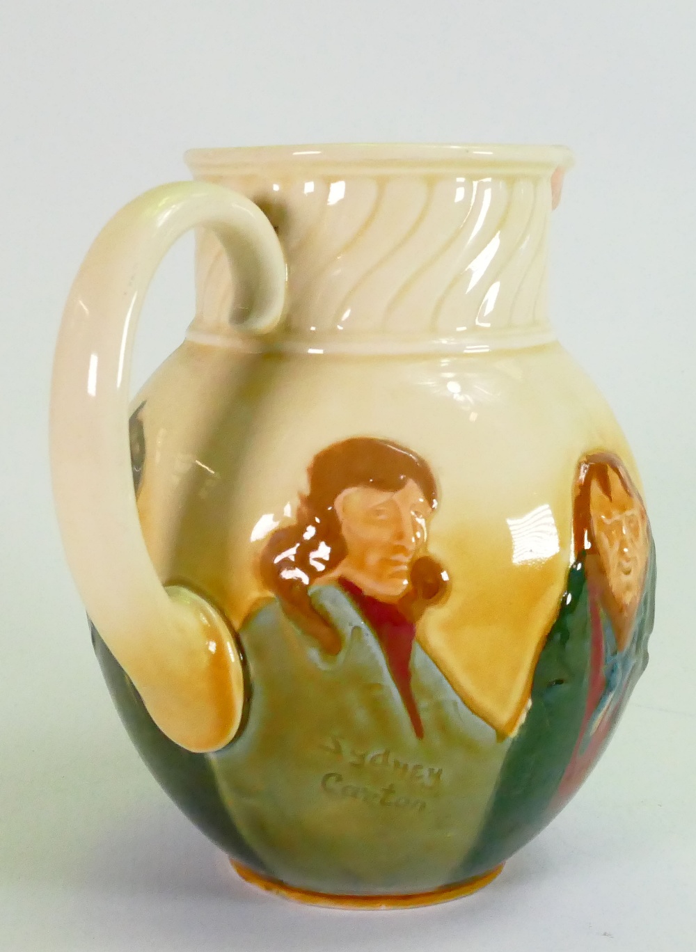 Royal Doulton Queensware Dickens Jug: The Mask Head Jug decorated all around with characters from - Image 4 of 5