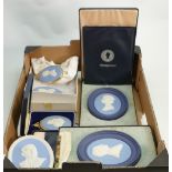 A good collection of Wedgwood Jasperware Royalty portrait plaques: Mostly boxed, 8 items.