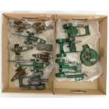 12 x Britains and others large vintage cannons: Includes large searchlight & other bits in 2 trays.