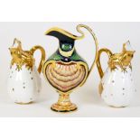 A collection of Minton pottery: Including Majolica Shell jug dated 2004 and pair of Minton gilded