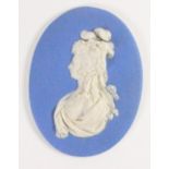 Wedgwood solid pale blue Jasper portrait medallion of Princess Charlotte: Daughter of George III