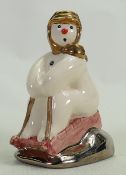 Royal Doulton Snowman prototype figure Tobogganing: In a different colourway with silver & gold