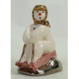 Royal Doulton Snowman prototype figure Tobogganing: In a different colourway with silver & gold