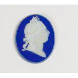 Wedgwood rare solid slate blue Jasper dipped portrait medallion of King George III: Lapidary