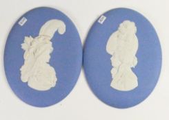 Wedgwood blue portrait plaques of HRH Prince of Wales & HM Queen Caroline: Both dated 1973,