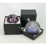 Two Large Boxed Selkirk Glass Paperweights: Diameter of largest 12cm.