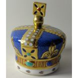 Royal Crown Derby paperweight CROWN 100th Anniversary of ROYAL use: Gold stopper,
