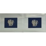 Wedgwood pair of blue Jasperware plaques encapsulated in clear plastic frames: Plaque length 11.